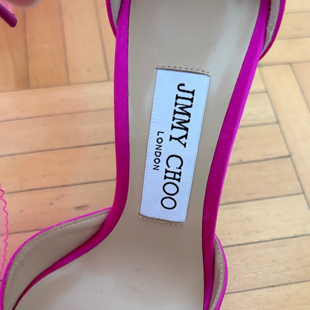Jimmy Choo Fuchsia Silk Pumps with Tulle Bows - Picture 3 of 4